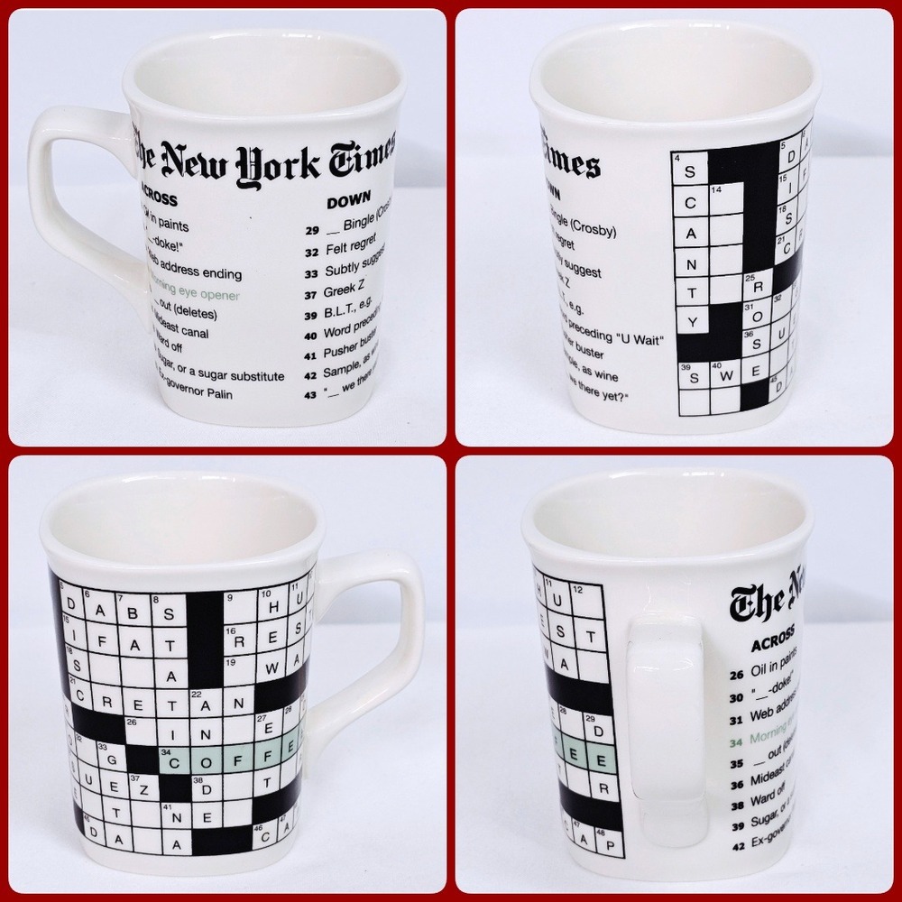 Fishs Eddy New York Times Crossword Puzzle Mug Cream Ceramic Coffee Cup 4"